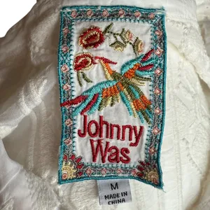 Johnny Was‎ White Embroidered Long Sleeve Sheer Blouse Sz M thumbnail 11