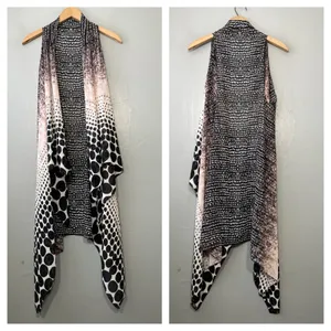 Sheer Asymmetrical Duster Size S M Black Pink Polka Dot Artsy Drape Flowy Chic thumbnail 2
