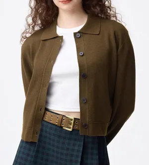 GU Milano Ribbed Polo Cardigan in Brown thumbnail 1