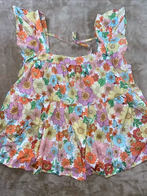 NIB SHEIN Floral Ruffle Tank Top - Multicolor Pastel Floral thumbnail 1