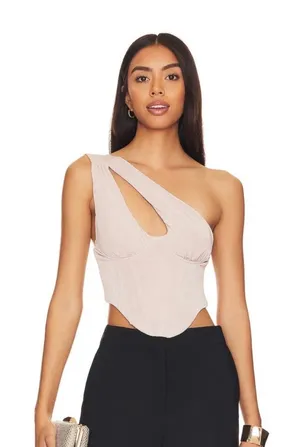 superdown One-Shoulder Cutout Crop Top in Blush Pink thumbnail 1