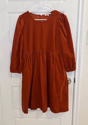 Madewell Corduroy Puff Sleeve Midi Dress M Rust Orange thumbnail 1