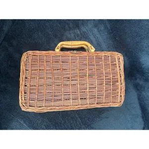 Vintage Wicker Rattan Box Purse Structured Top Handle Basket Handbag thumbnail 4