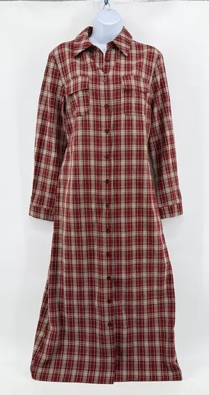 Commense Plaid Maxi Shirt Dress NWOT Size M Red Tartan Long Sleeve Button Up thumbnail 1