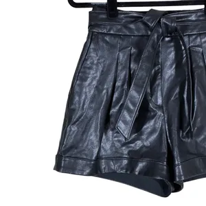 NWT Express Paperbag Solid Faux Leather Shorts Edgy Pleated Tie Waist Size 2 thumbnail 3