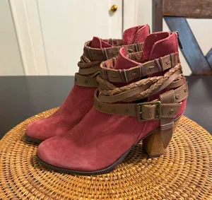 Naughty‎ Monkey Womens Berry Red Suede Boho Strappy Ankle Boots NM120183 7.5 thumbnail 1