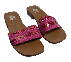 Yellow Box Naples Pink Beaded Sequin Embellished Square Toe Slide Sandals size 9 thumbnail 1