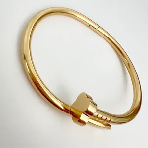 18K Gold Plated Nail Clover Bangle Bracelet Stainless Steel womens Jewelry NWT thumbnail 1