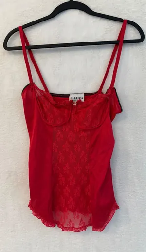 Bliss New York Red Lace Camisole Top Underwire Sweetheart Neckline Vintage Style thumbnail 1