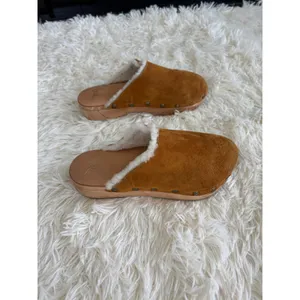 Beek Anthropology Suede‎ Clogs Shearling Lined Wooden Platform Slip On Mules thumbnail 4