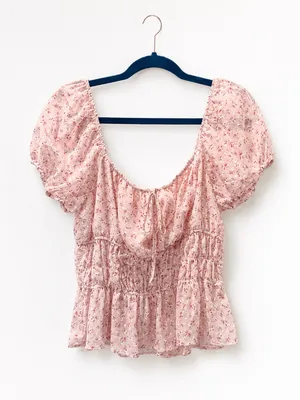 Pink Floral Smocked Peplum Top thumbnail 2