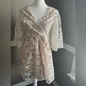 Lulu’s Celebration Hour White Sequin Embroidered Mini Party Dress‎ size Small thumbnail 4