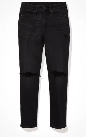 American Eagle Stretch Ripped Mom Jean Black thumbnail 3