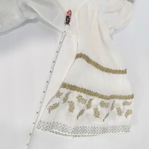 Hale Bob White Gold Embroidered Boho V Neck Tiered Gauze Taliah Dress MEDIUM thumbnail 14