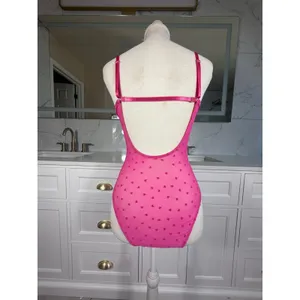Pink Lace Teddy Bodysuit Womens Large Heart Print Sheer Mesh Underwire Lingerie thumbnail 10