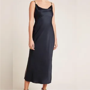 ANTHROPOLOGIE | NWT Woman's Black Elyse Cowl Slip Silk Sleeveless Midi Dress, XS thumbnail 3