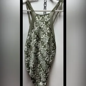 Free People Nights Out Bodysuit. Snakeskin print in moss green. Size XS thumbnail 5
