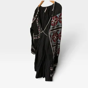 Free People Black Embroidered Mini Dress V-Neck Tassel Boho Gauze Womens Medium thumbnail 6