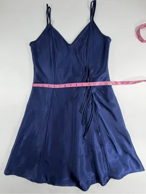 Fredericks of Hollywood Navy Blue Satin Chemise Slip Dress Side Tie‎ Lingerie S thumbnail 3