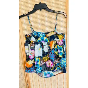 Rachel Roy Rikki Tropical Midnight Combo tiered camisole tank top blouse sz M thumbnail 9