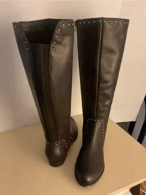 Isaac Mizrahi women brown leather Stud-Trim tall Knee Boots riding boots US 9.5 thumbnail 5