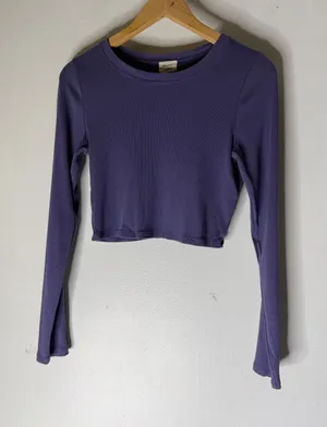 Wilfred Free Aritzia Purple Ribbed Long Sleeve Crop Top Small Tencel Modal thumbnail 1