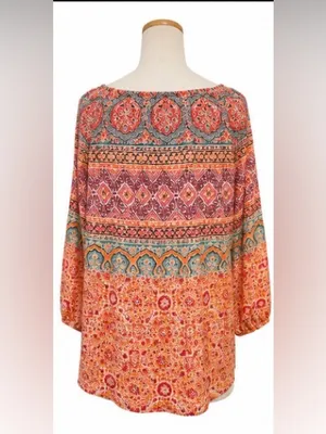 Lauren Ralph Lauren 100% Cotton Peasant Blouse Floral Paisley Print Size Large thumbnail 3
