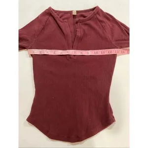 Intimately Free People Burgundy Ribbed Long Sleeve Henley Top XS thumbnail 5