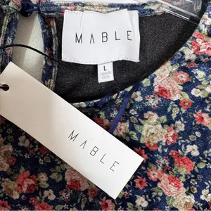 NWT Mable Leighton Floral Velvet Puff Sleeve Midi Dress Navy Size L thumbnail 8
