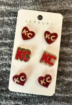 Boutique Kansas City Chiefs Earrings NFL Football KC Jewelry 3 Pairs New thumbnail 1