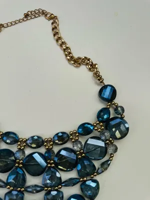 Blue & gold statement necklace Multiple thumbnail 3