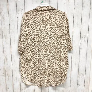 Carole Christian Leopard Print Tunic Women XL Brown Button Down French Terry‎ thumbnail 4