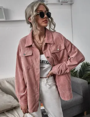 SheIn Pink Corduroy Shacket thumbnail 1