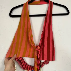 Farm Rio Anthropologie Pink Orange Striped Halter Crop Top Womens XL Beachy thumbnail 6