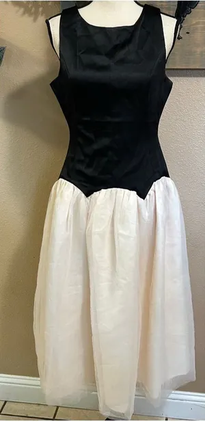 Lulus NWT Contemporary Elegance Black and Cream Satin Tulle Midi Dress thumbnail 1