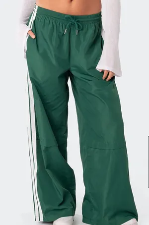 Edikted Fauna Nylon Track Pants Green Wide Leg Size Small EUC thumbnail 1