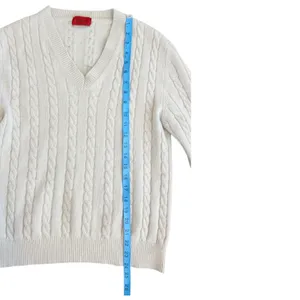 Isaia Napoli Cream 100% Cashmere Cable Knit V-Neck Sweater Made in Italy Size M thumbnail 3