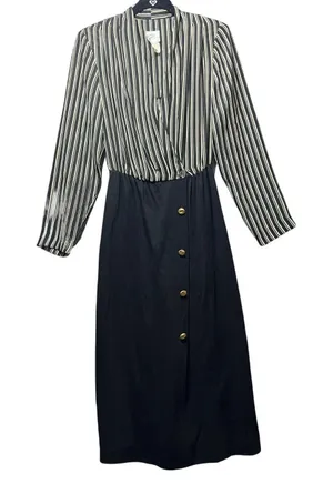 Popovitch Vintage Striped Sheer Top Midi Dress Black White‎ Gold Button Size 10 thumbnail 1