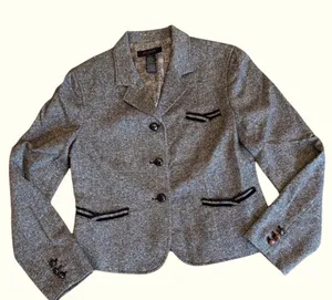 The Limited Tweed Wool Blazer Coat Black Brown M 8 10 Retro Preppy Menswear thumbnail 1