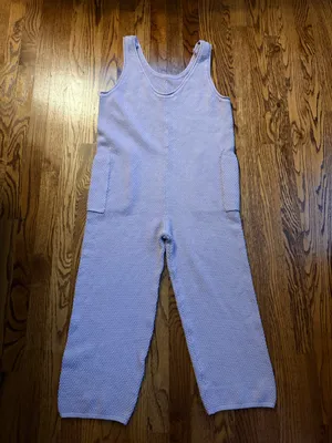 Free People Hailee Sweater Jumper Lilac XS Waffle Knit Cotton Jumpsuit Pockets thumbnail 3