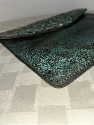Patricia Nash Turquoise & Brown Tooled Leather Envelope Clutch thumbnail 5