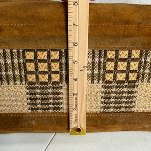 Vintage Brown Suede Tapestry Travel Bag Geometric 70s Boho Weekender Talon Zip thumbnail 16
