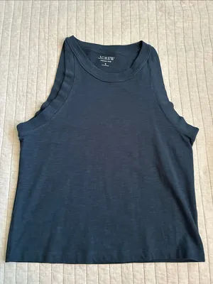 J. Crew organic slub, cotton, high neck tank top washed blue S thumbnail 1