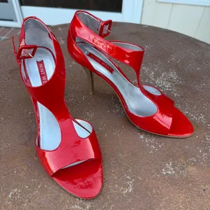 Vtg y2k Nine West red patent leather sexy heels Size 8 #club #party thumbnail 2