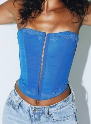 NWT M blue Princess Polly Yamie Bustier top Corset Tube Tank 8 lace trim thumbnail 1