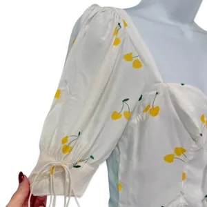 For Love & Lemons White Yellow Cherry Ashland Lace Up Mini Dress size XS NEW Tag thumbnail 10