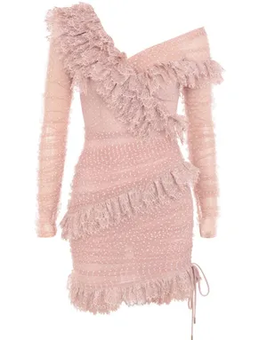 House Of CB Sorrel Blush Lace Frill Mini Dress Size XS NWT thumbnail 4