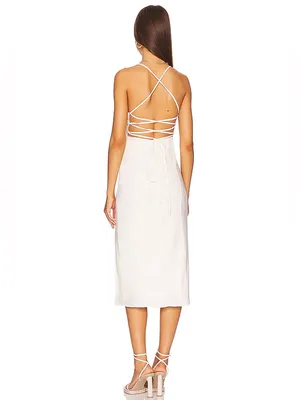 NWT ASTR The Label Brayden White Linen Blend Midi Dress Bridal Shower, Medium thumbnail 2