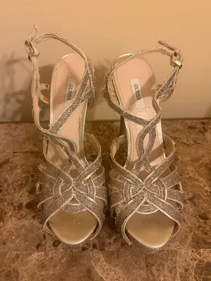 GUESS Metallic Gold Strappy Heeled Sandals thumbnail 1