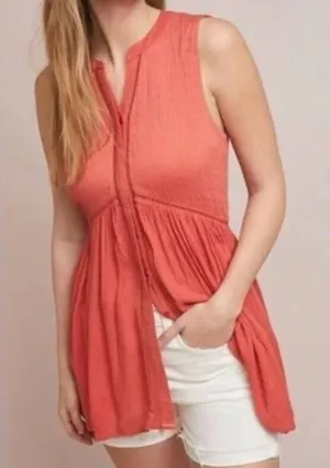 Anthropologie Nia Burnt Orange Ladder‎ Stitch Boho Button Down Tunic Top L NEW thumbnail 1